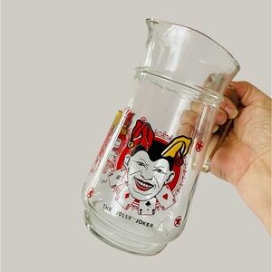 Vintage The Jolly Joker Glass Pitcher Colorful Playing Card Design Made in Italy